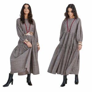 Rujuta Sheth Libby Dress in Neural Chex x Bloom Embroidery Size M Boho